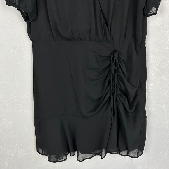 LOFT size 14 Tall black dress side ruched chiffon short sleeve v-neck side zip - Picture 4 of 14